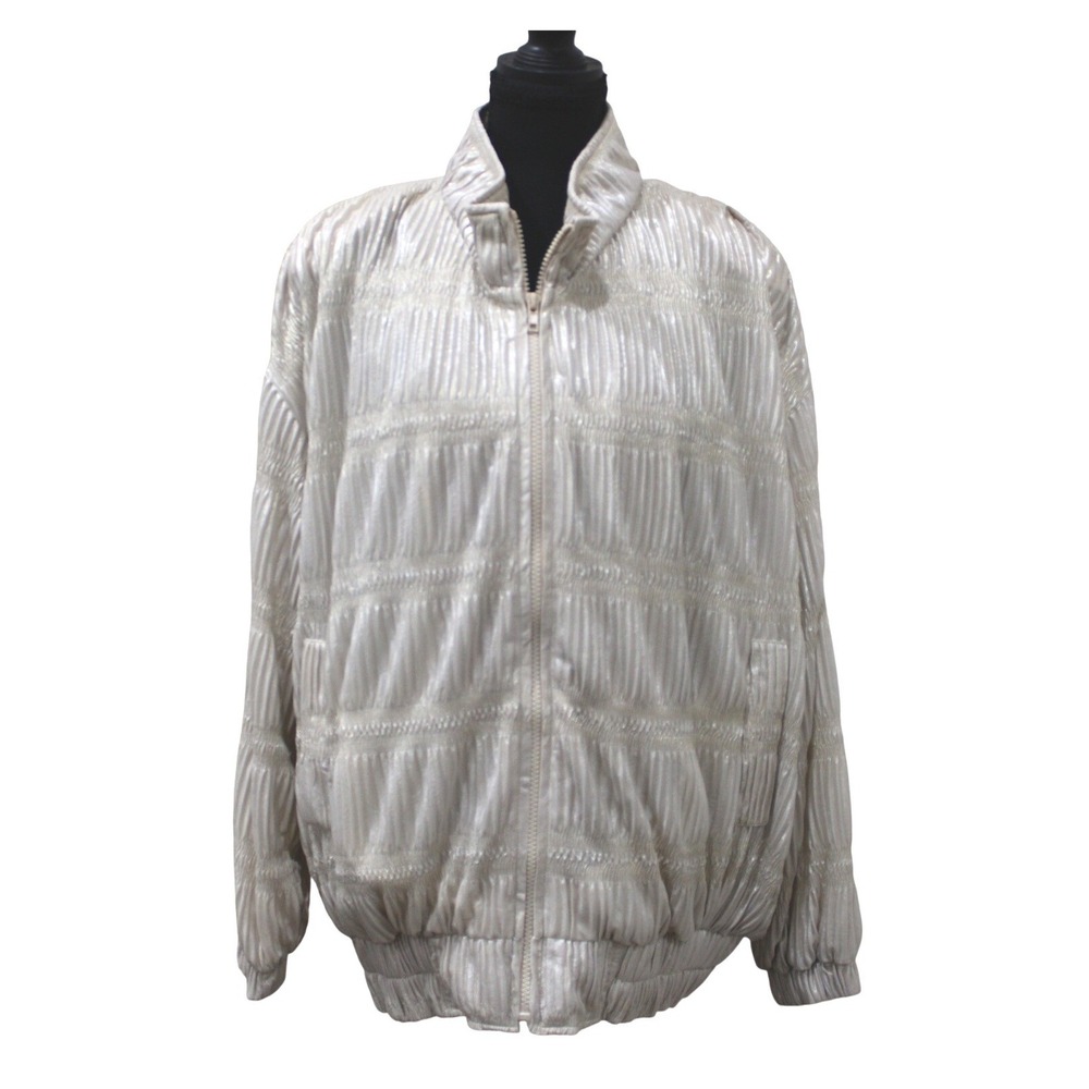Maxima Bomber Jacket Women One Size Champagne Excellent Vintage Pleated Metallic